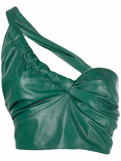 Manokhi One-shoulder Leather Cropped Top In Green