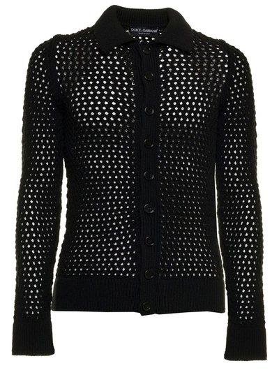 Dolce & Gabbana Perforated Polo Jersey In Black