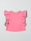 Twinset Top With Flounces And Logoed Band In Fuchsia