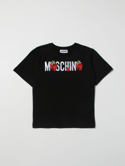 Moschino Kid Kids' T-shirt With Logo And Strawberries In Black