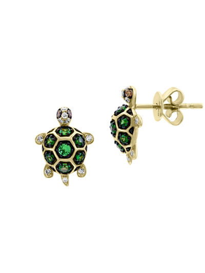 Effy Women's 14k Yellow Gold, Tsavorite & Diamond Turtle Earrings