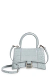 Balenciaga Extra Small Hourglass Croc Embossed Leather Top Handle Bag In Ash Blue