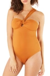 Cache Coeur Maternity Cuba Asymmetric One-piece Swimsuit In Orange