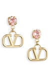 Valentino Logo 18ct Yellow-gold Plated Metal And Crystal Earrings In Oro 18/ Light Rose