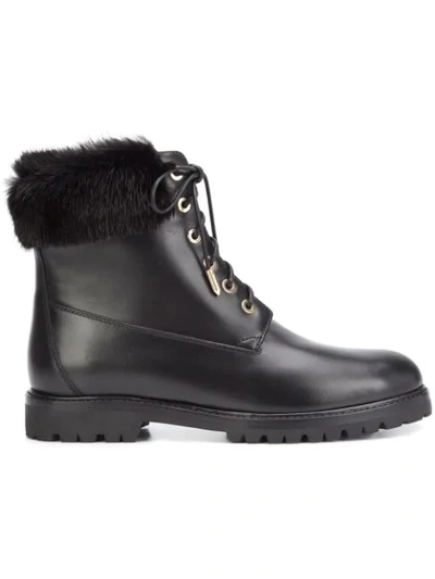Aquazzura Heilbrunner Fur-trimmed Leather Ankle Boots In Black