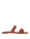 Staud Maya Ruched Leather Double-band Sandals In Brown
