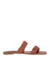 STAUD STAUD MAYA RUCHED SANDAL WOMAN SANDALS TAN SIZE 8 GOAT SKIN