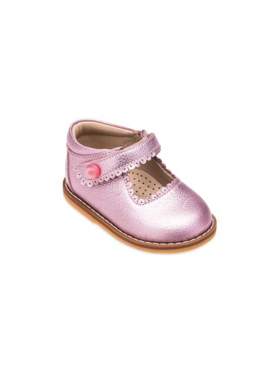 Elephantito Baby Girl's Metallic Leather Mary Janes In Carnation