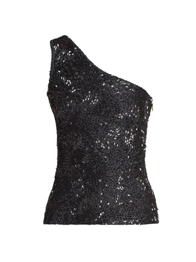 Balenciaga Women's One-shoulder Beaded & Sequined Tank Top In Noir