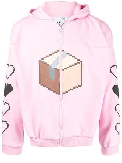 Natasha Zinko Box Print Zip-up Hoodie In Pink
