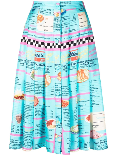 Moschino Drive In Menu-print Silk Skirt In Multi-colored