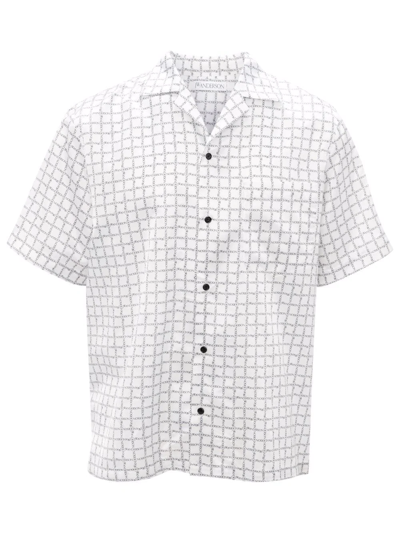 Jw Anderson Checkered Monogram Print Short-sleeve Shirt In White