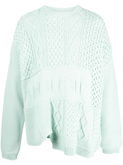Ambush Patchwork Relaxed-fit Cotton-blend Jumper In Green Lily
