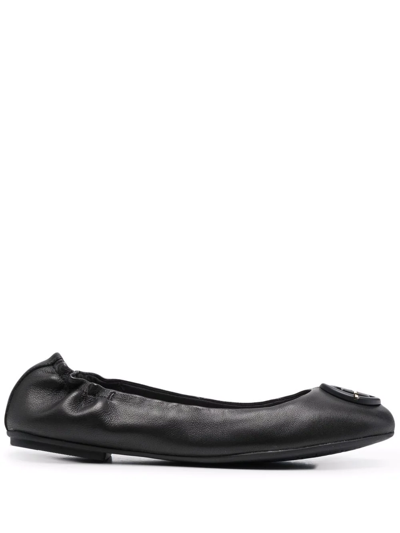 Tommy Hilfiger Logo-plaque Ballerina Shoes In Schwarz