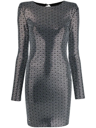 Philipp Plein Crystal-embellished Long-sleeve Mini Dress In Black