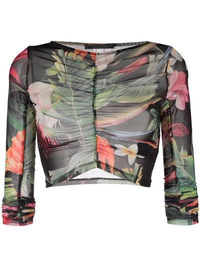 Philipp Plein Flowers Long-sleeve Top In Green