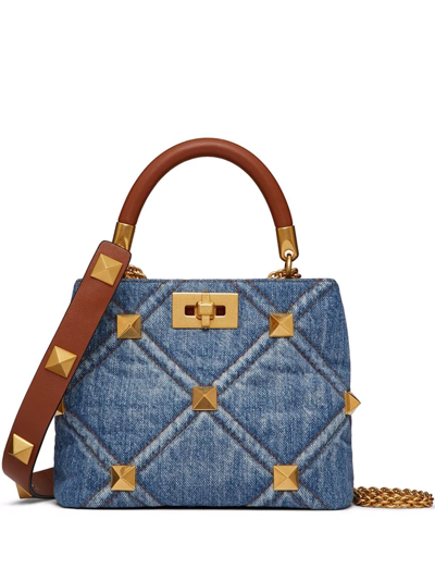 Valentino Garavani Blue Roman Stud Small Denim Shoulder Bag