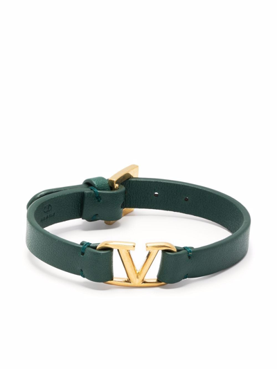 Valentino Garavani Green Vlogo Leather Bracelet In 7pa Gea Green