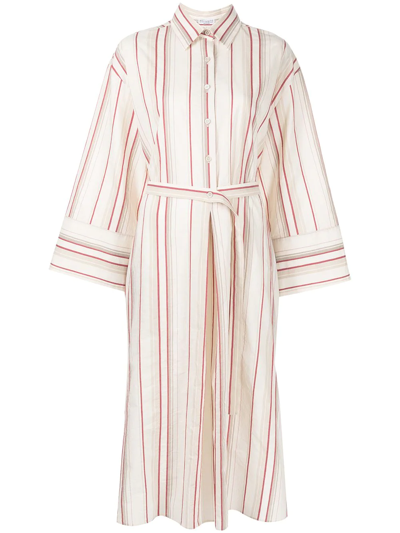 Brunello Cucinelli 条纹棉质与亚麻衬衫式连衣裙 In Multicolor