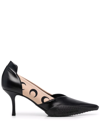 Marine Serre Black 75 Moon Print Leather Pumps In Nude