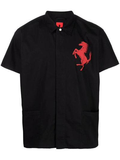 Ferrari Logo-patch Short-sleeved Polo Shirt In Black