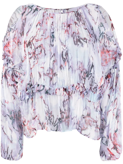 Iro Jozefa Abstract Cut-out Ruffle Pleated Blouse In Lilas Multico