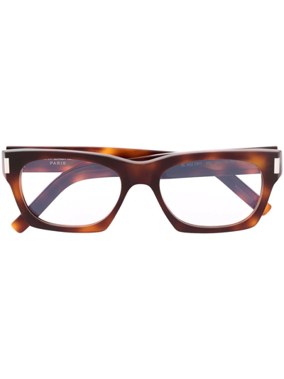 Saint Laurent Tortoiseshell Square-frame Glasses In Brown