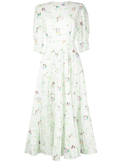 Rixo London Agyness Illustrated Tie Back Maxi Dress In Green Printed