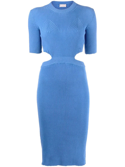 Mrz Ribbed-knit Cut-out Dress In Clear Blue