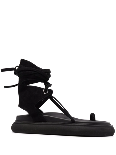 Attico Ankle Wrap Suede Platform Sandal In Black