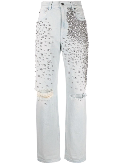 Golden Goose Kim Cabochon-crystal Bleached Jeans In Blau