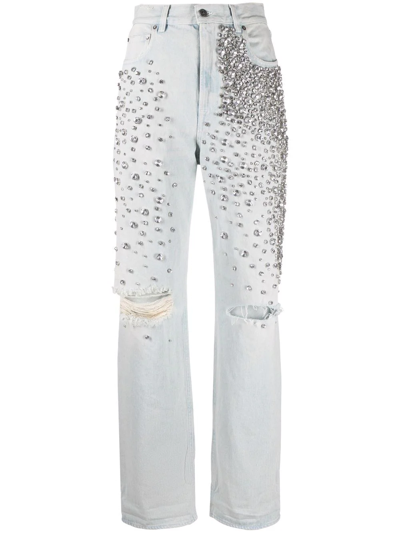 Golden Goose Kim Cabochon-crystal Bleached Jeans In Blue