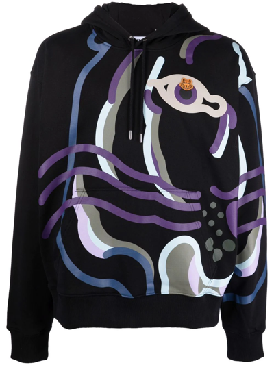 Kenzo K-tiger Cotton Printed Regular Fit Hoodie In Black