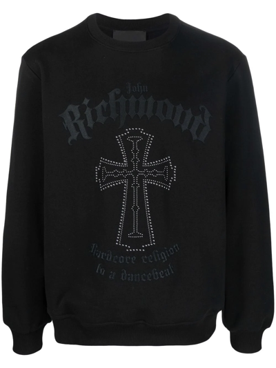 John Richmond Logo-print Cross-embellished Sweatshirt In Schwarz