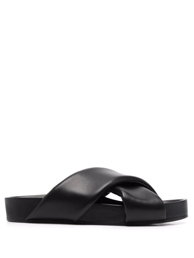 Jil Sander Crossover-straps Leather Sandals In Black