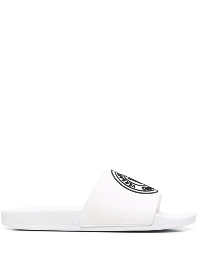Versace Jeans Couture Logo Print Slides In Weiss