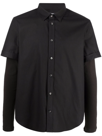 Diesel Layered-sleeve Marley Cotton Shirt In Deep Black