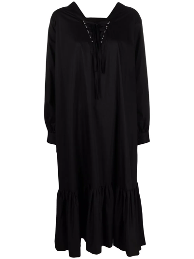 Comme Des Garçons Lace-up Flared Hem Dress In Schwarz