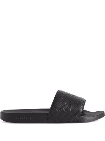 Gucci Pursuit Logo-embossed Leather Sandals In Black