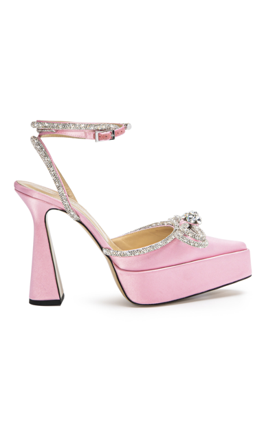 Mach & Mach Double Bow Crystal-embellished Satin Platform Pumps In Pink