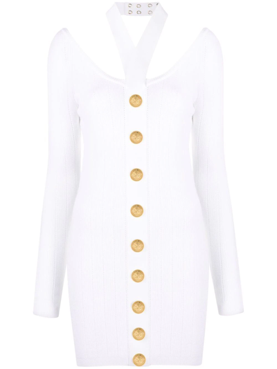 Balmain Backless Knitted Dress In White