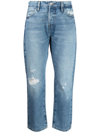 FRAME CROPPED STRAIGHT-LEG DISTRESSED JEANS