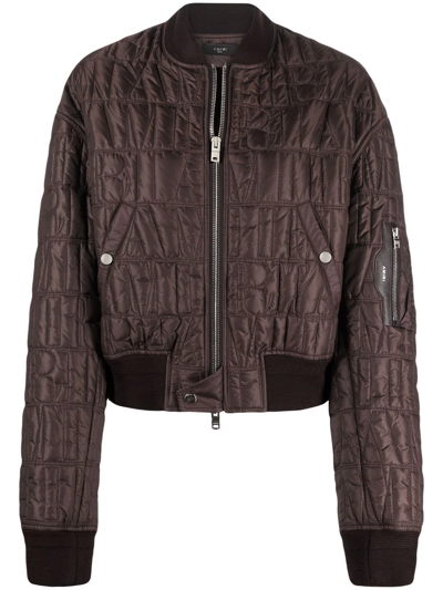Amiri Logo Quilted Puffer Bomber Jacket In Brown