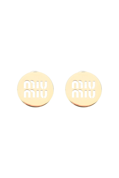 Miu Miu Round Earrings With Logo In Metal