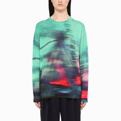 Dries Van Noten Tie-dyed Merino Wool-blend Sweater In Turquoise