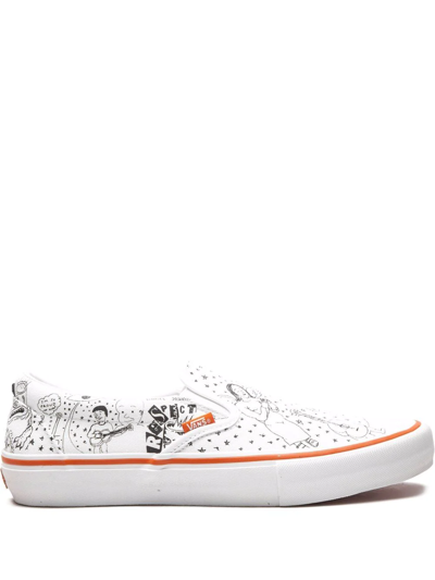Vans X No Comply Daniel Johnston Slip-on Pro "doodles" Sneakers In White