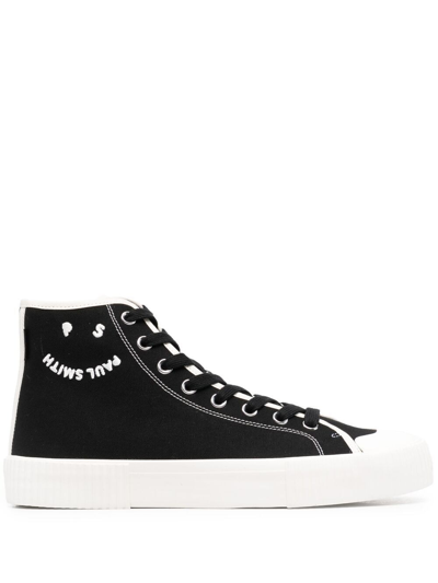 Ps By Paul Smith Black Canvas Happy Logo Kibby High Sneakers