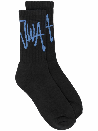 Jw Anderson Intarsia-logo Socks In Brown