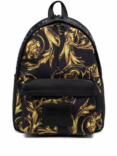 Versace Jeans Couture Baroque Print Nylon Backpack In Black