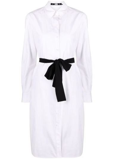 Karl Lagerfeld X Amber Valletta Bow Belted Shirtdress In White